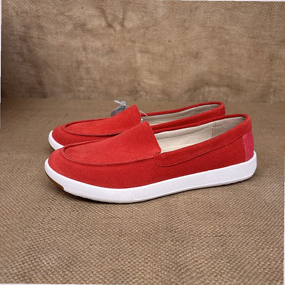 Lands End Damen Wildleder Leder Halbschuhe Bootsschuhe UK 4 1/2 rot