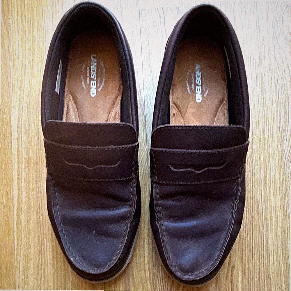 Lands' End Herren Slipper Loafer Leder Braun EU 47 Ziernähte Freizeit