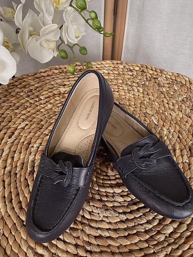 Lands End Navy Leder Slipper Halbschuhe Schuhe UK 4,5
