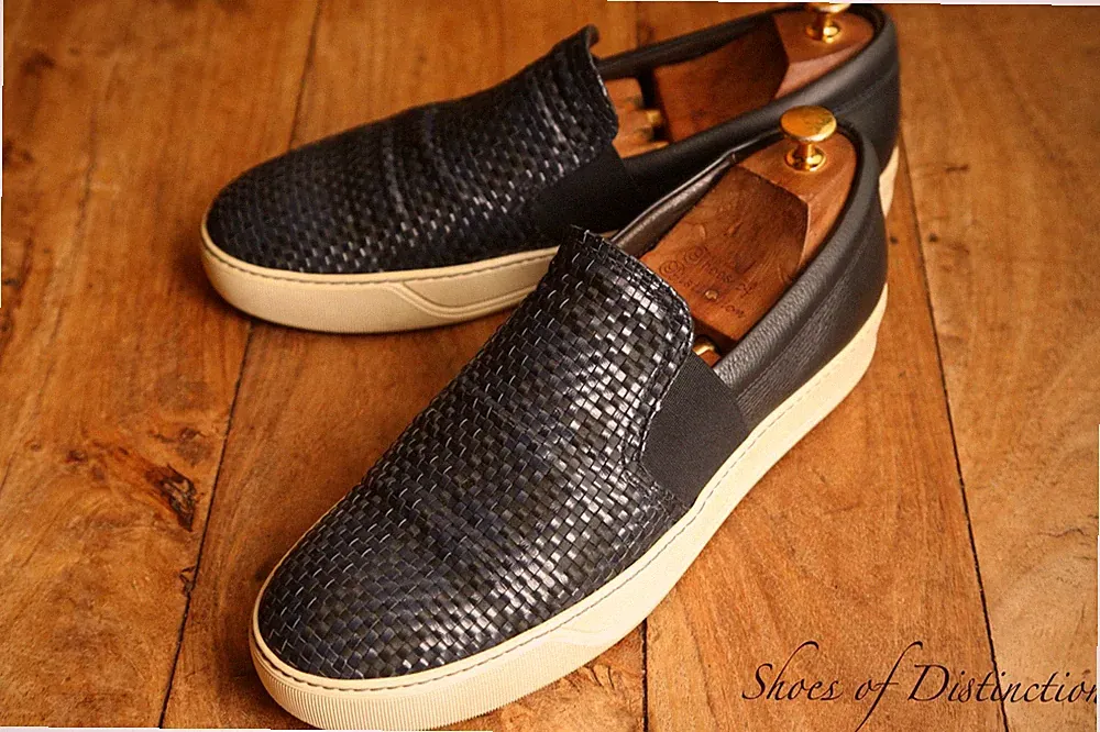 Lanvin Blau Leder Gewebt Schuhe Espadrilles Halbschuhe Herren UK 9 EU 43 US 10