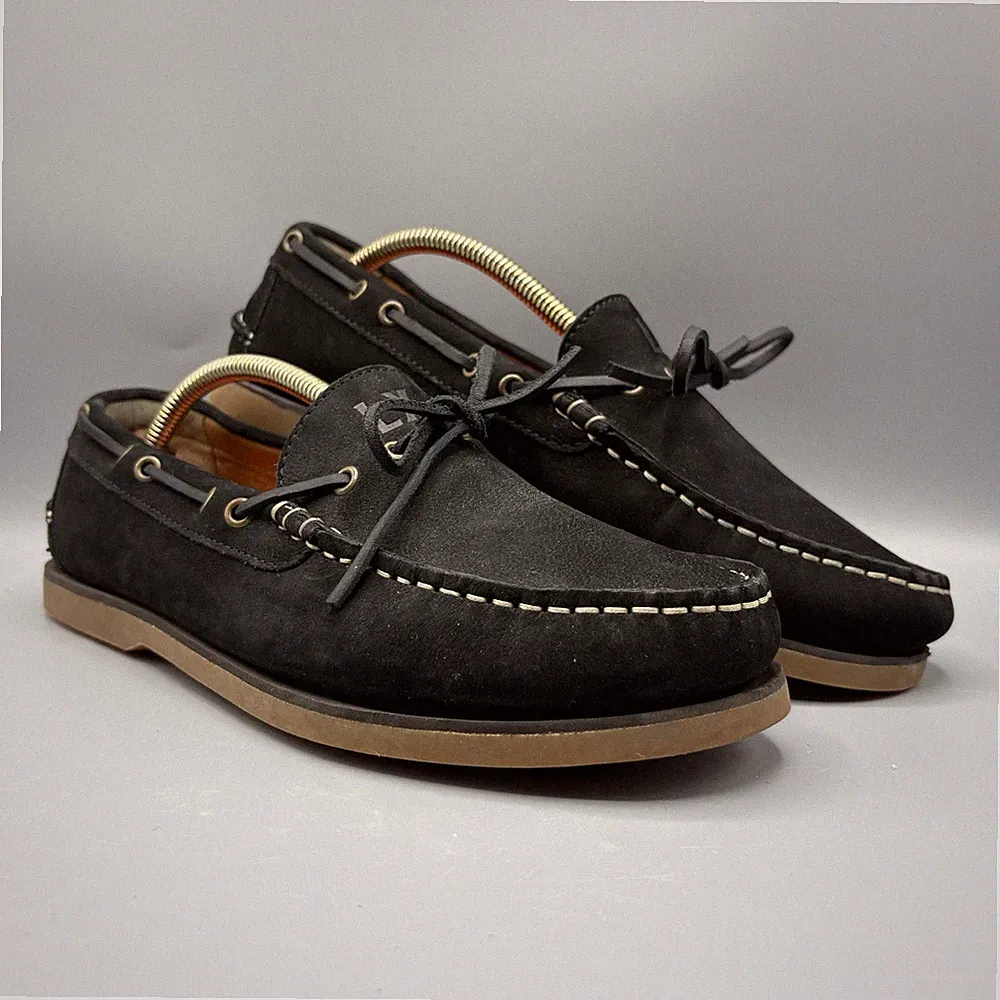 LANX Farndon UK 8 Schwarz Nubuk Leder Deck Boot Mokassin Halbschuhe Sommerschuhe