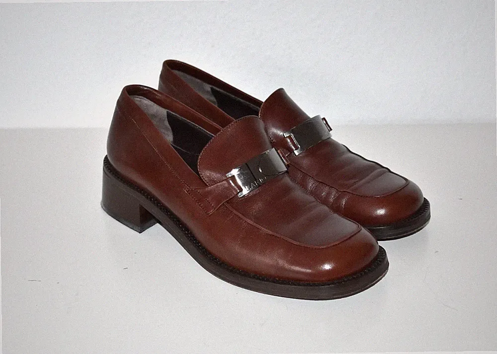 LARIO 🖤 modische Loafer Slipper in Braun aus Leder m. Blockabsatz Gr. 37,5
