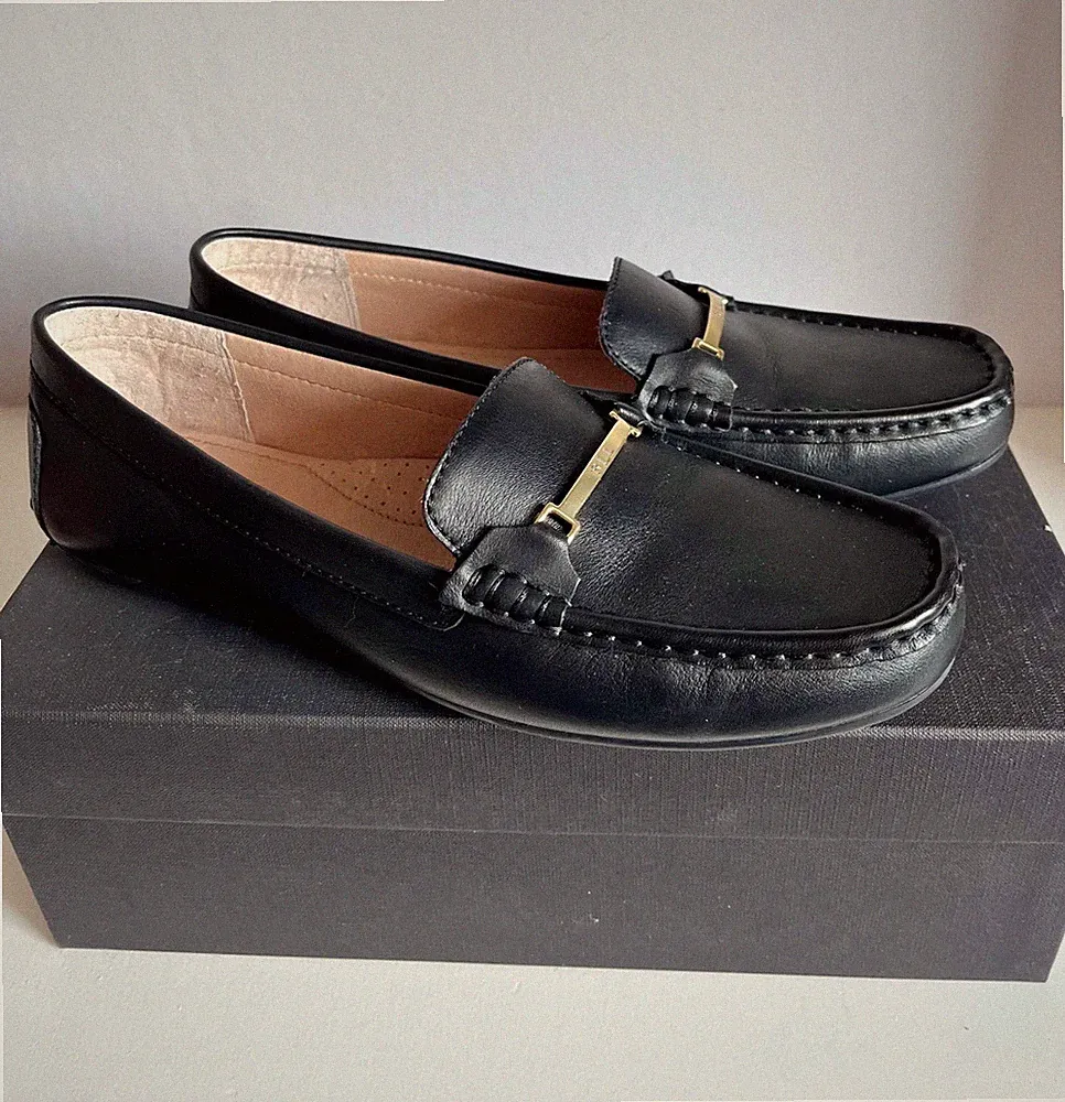 Lauren Ralf Lauren Gr. 39 Loafer Mokassins Car Shoes schwarz Leder Neu