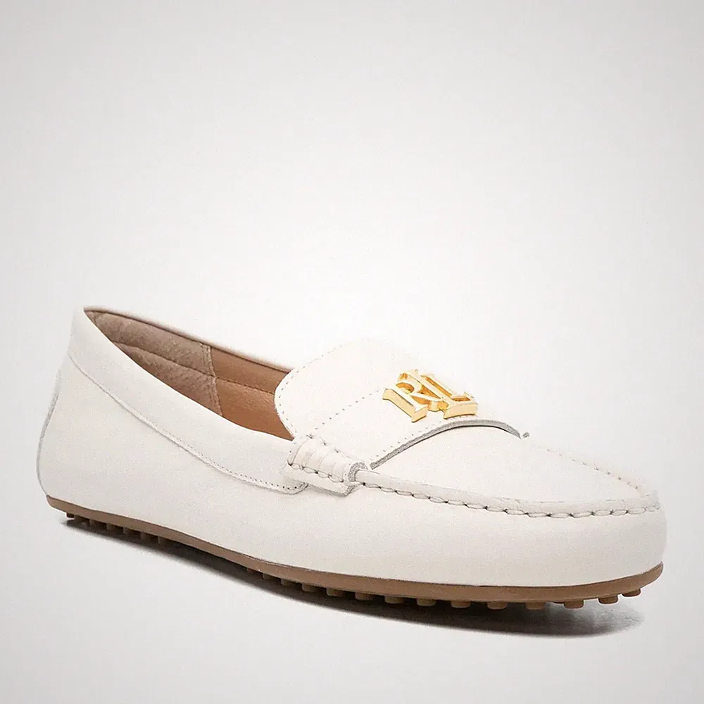 Lauren Ralph Lauren Barnsbury Damen Weiße Leder Loafer Freizeit 802852847025