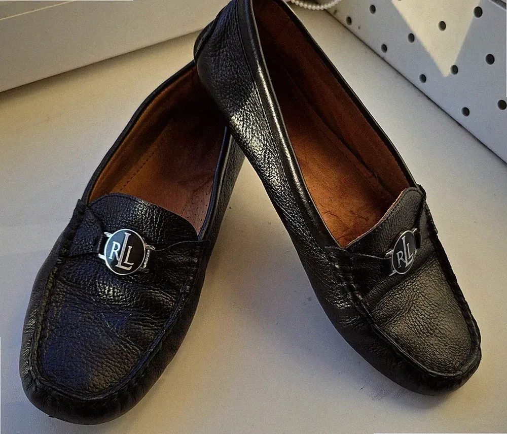 Lauren Ralph Lauren Damen Carley Leder Halbschuhe Schwarz Größe US-8 UK-6 EUR-39