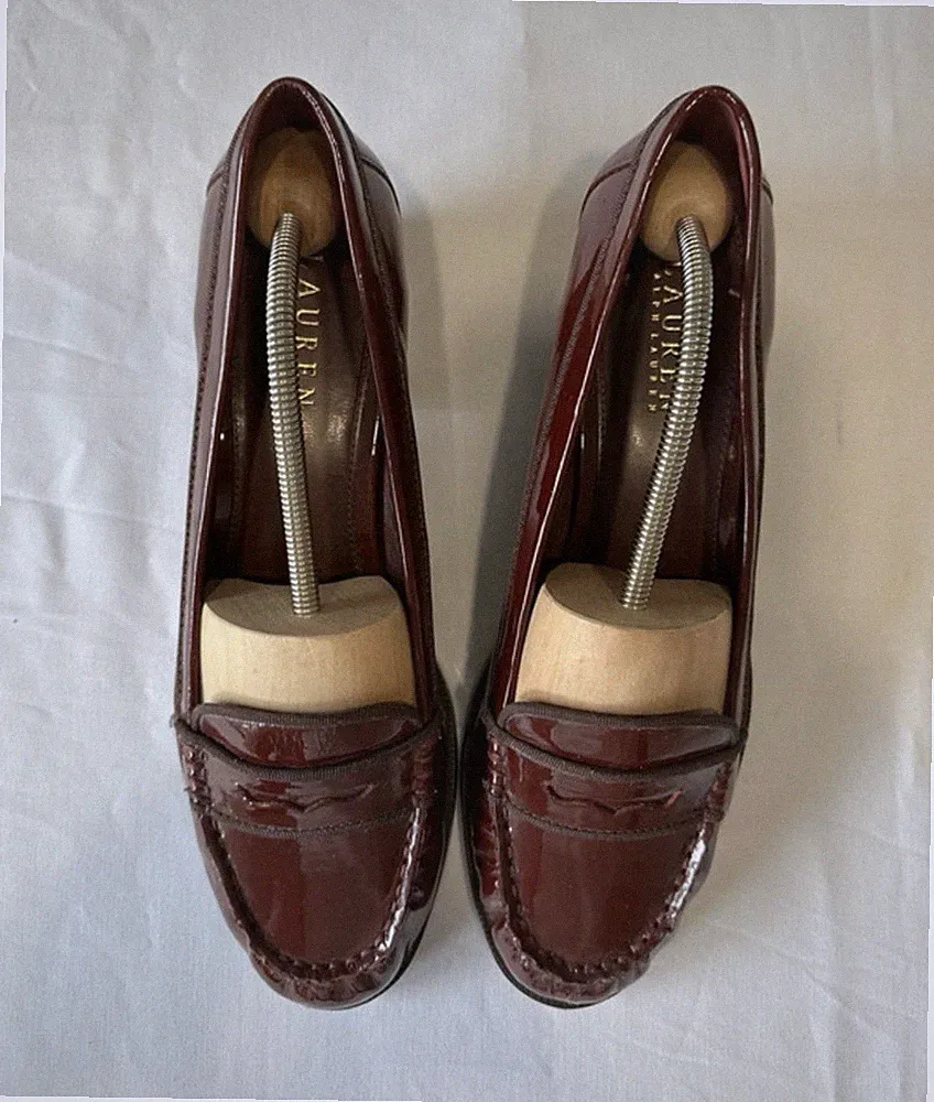 Lauren Ralph Lauren Damen Mokassins Loafer Lackleder Bordeaux Slip-On EU 39,5
