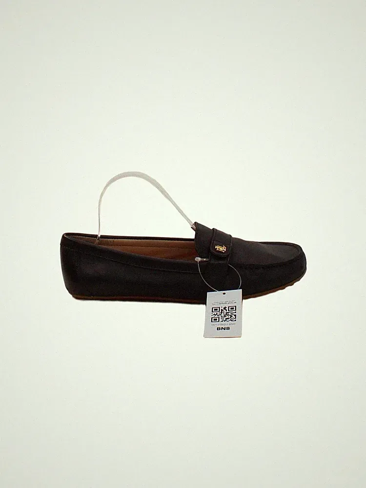 Lauren Ralph Lauren flache Damenschuhe UK 6,5 schwarz 100% Leder Halbschuh