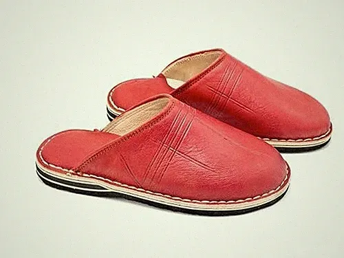 Leder Babouches runde Spitze Berber Handarbeit Made in Marokko ROT Damen Herren