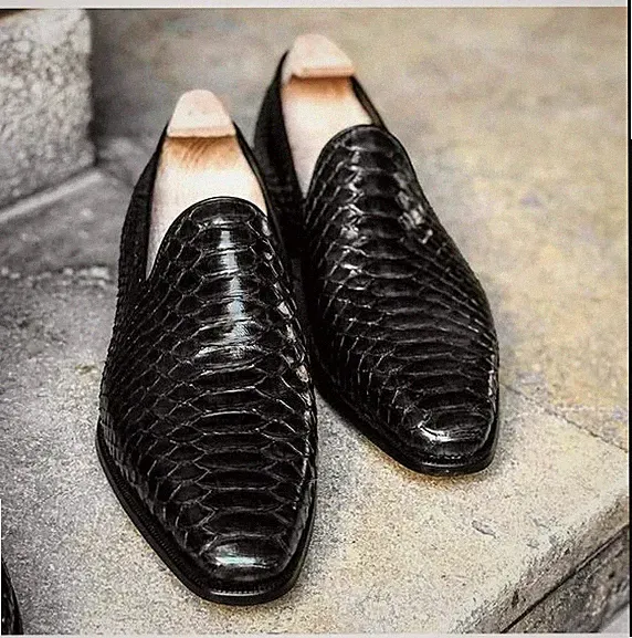 Leder Halbschuhe mit Schlangenprint schwarz nach Maß, formelle Schuhe für