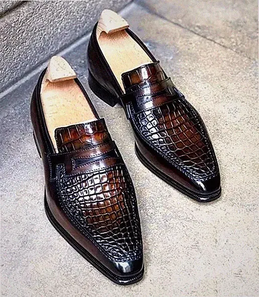 Leder Mokassin Schuh Kroko Print Schokoladenbraun Top Qualität