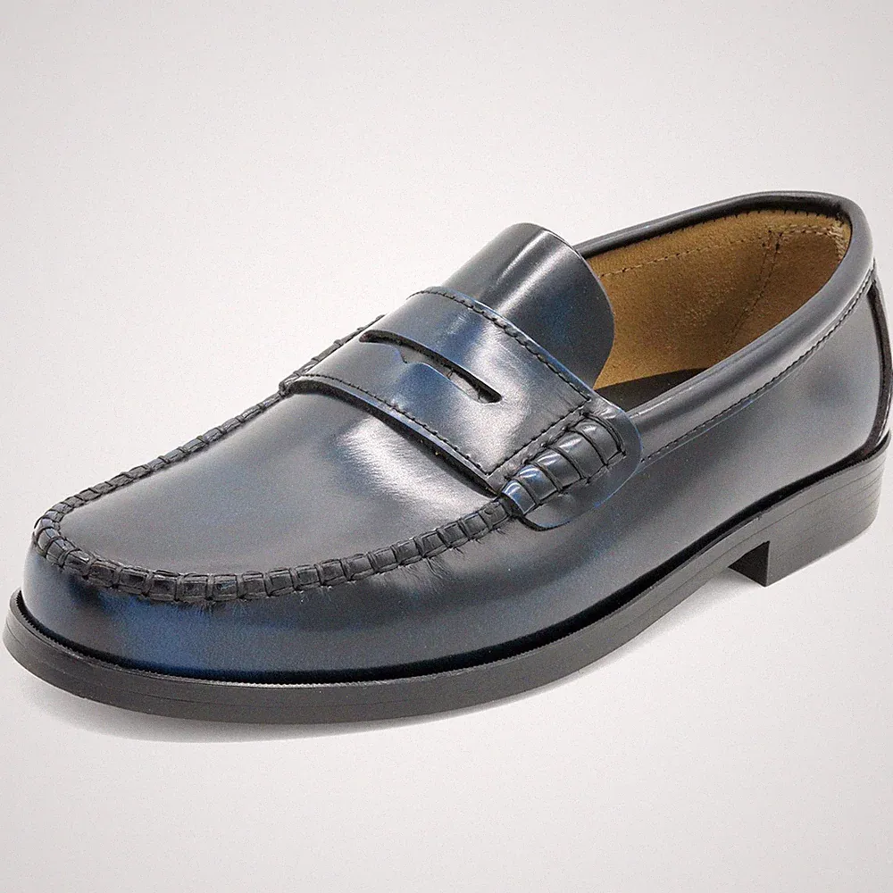 Leder Penny Loafer blau Herren Slipper genähte Business Schuhe mit Ledersohle