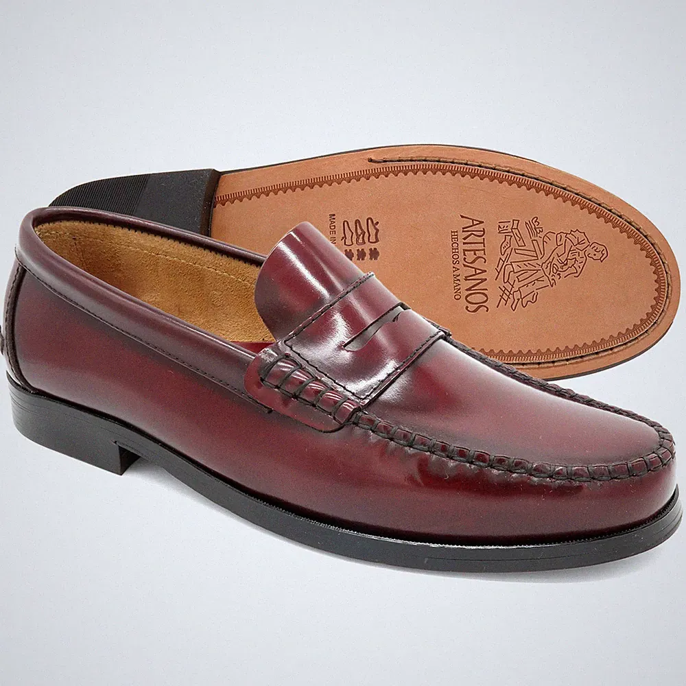 Leder Penny Loafer Herren bordeaux rot genähte Business Schuhe mit Ledersohle