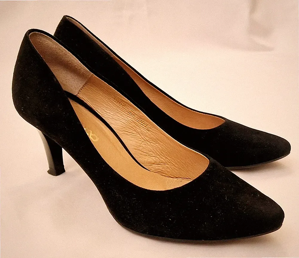 Leder Pumps Loafer Schuhe Gr. 38 Schwarz Wildleder