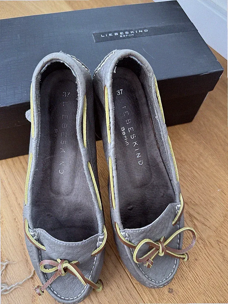 LIEBESKIND graue Leder-Mokassins Bootsschuhe Loafers Damen Nubuk