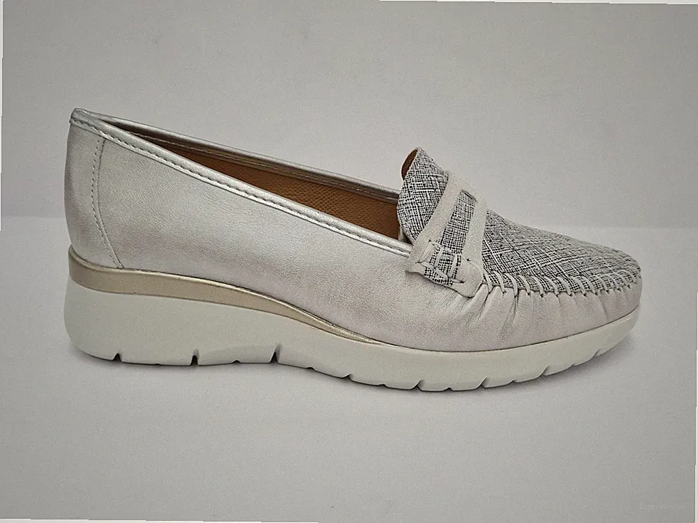 Lifestyle Damen Halbschuh mit Keilabsatz und herausnehmbarem Fußbett - 1007 (Silber/Bi