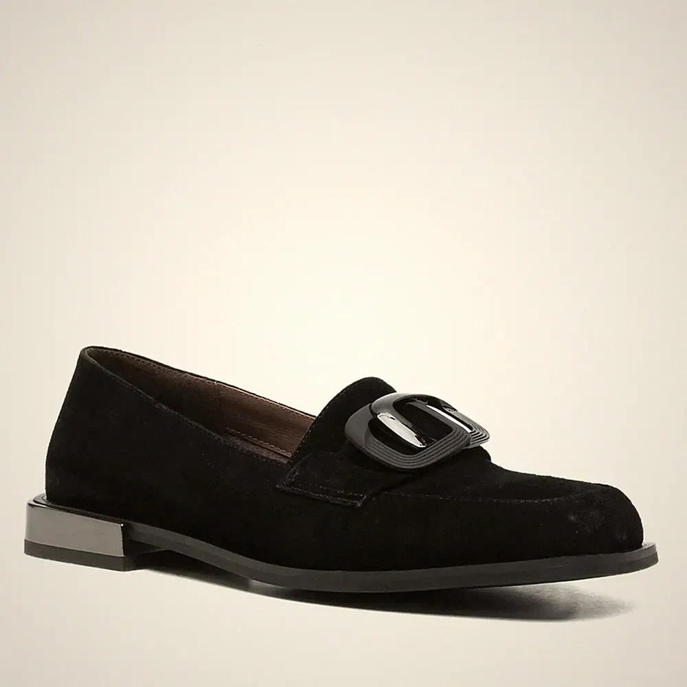 Linda Baumann Damen Schwarze Wildleder Loafer Elegant LDB6585-26137BLK