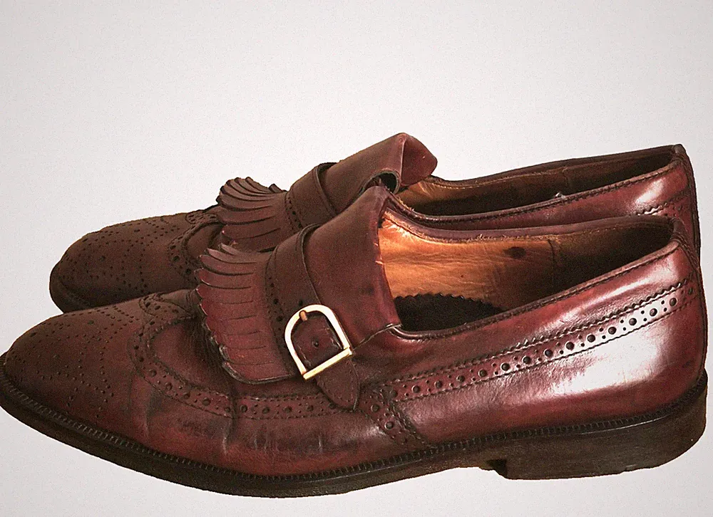 LLOYD Herren Loafer Gr 41 Leder Cognac Brogue Kiltie Schnalle Vintage Schuhe