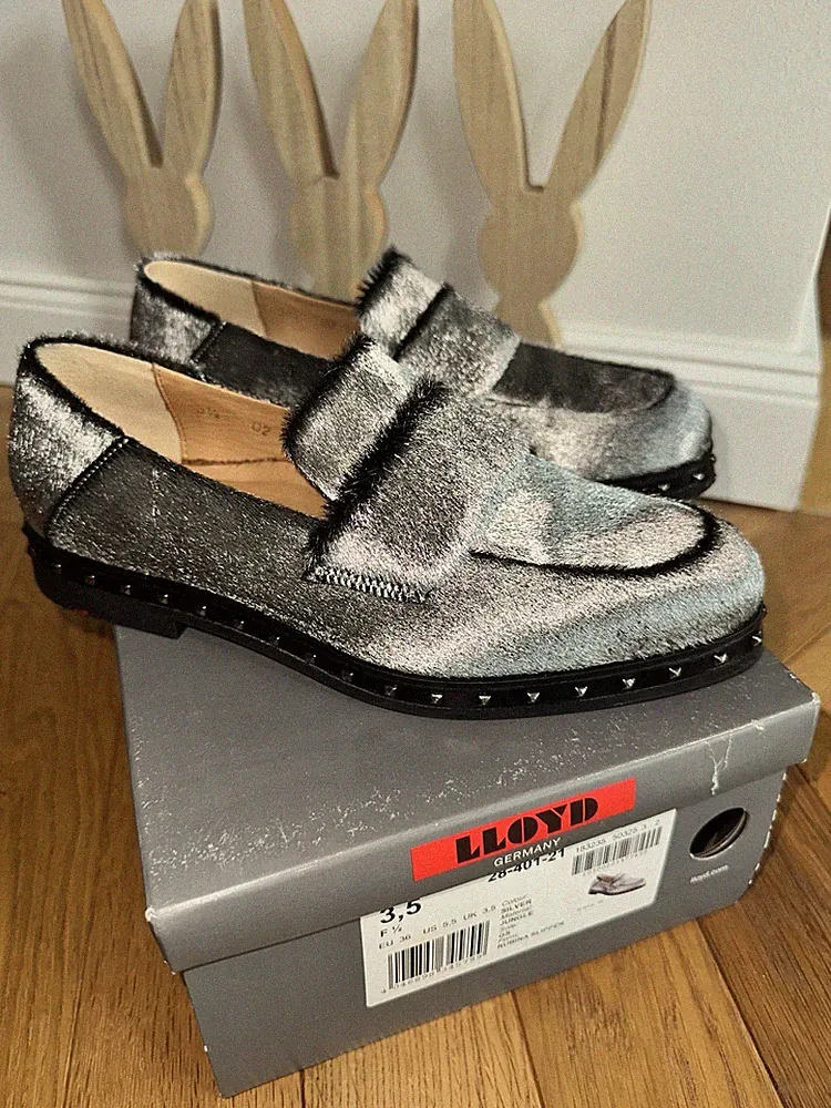 Lloyd Rubina Slipper Loafer Mokassin Silber Fell Gr 35 Fällt Wie 36 Aus