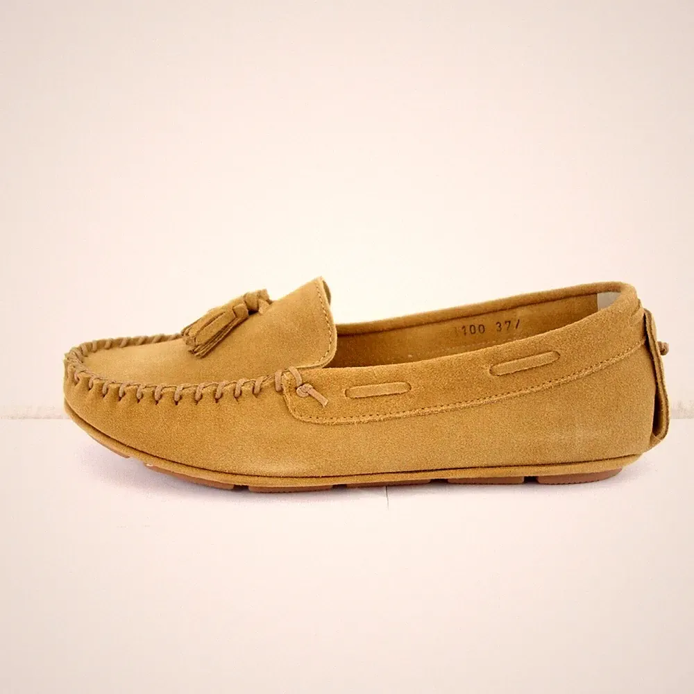 Loafer Braun 36,5 38,5 Wildleder Look Damen Flache Schuhe Mokassins Slipper Neu