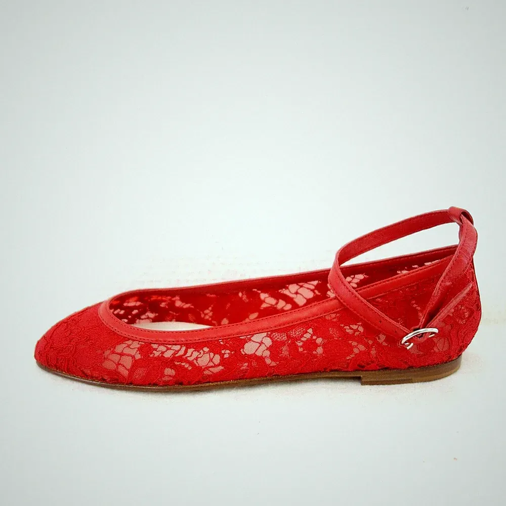Loafer Caiman Ballerinas Rot 37 38 40 Damen Schuh Knöchelriemen Spitze Leder Neu