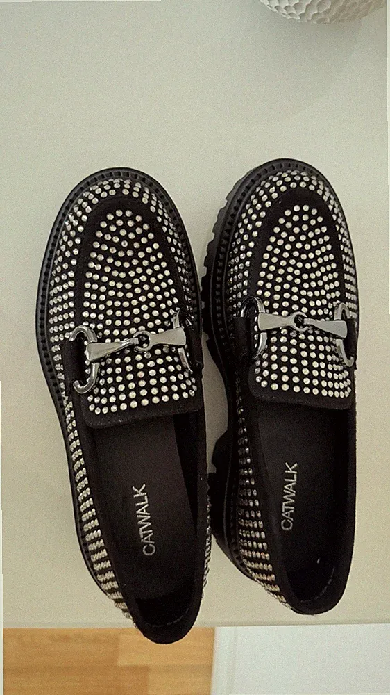 Loafer, Catwalk, Damen Schwarz Silber Materialmix Größe 39