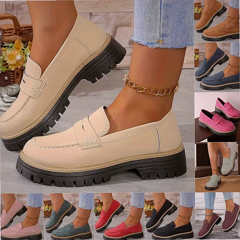 Loafer Damen Slip On Bequeme Klobige Slipper Leicht Rutschfest Plattform Schuhe