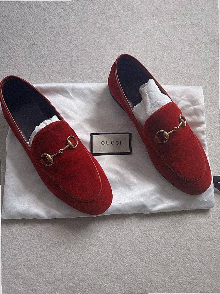 Loafer, GUCCI, Jordaan, Samt , Rot, Bordeaux, Gold, Topzustand, Gr.36,5
