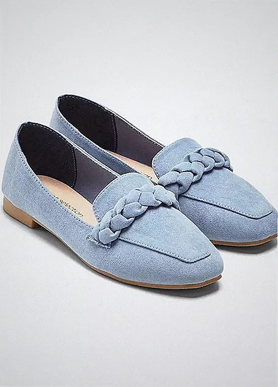 Loafer mit Flechtdetails Gr. 38 Jeansblau Damen Slipper Freizeitschuhe Neu
