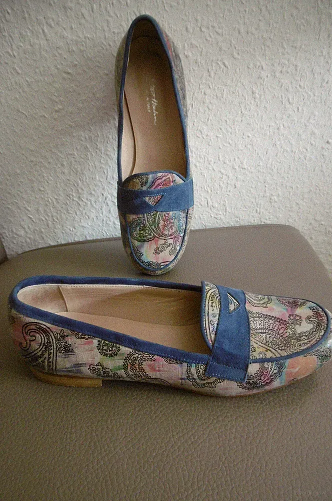 Loafer Naturmoden Peter Hahn Gr37 blau-bunt Paisley Neupreis 159,95€ Top Zustand