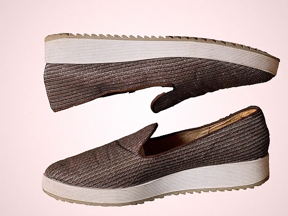 Loafer Slipper Buffalo London taupe silber Lurex Plateau Sohle weiß Leder 40