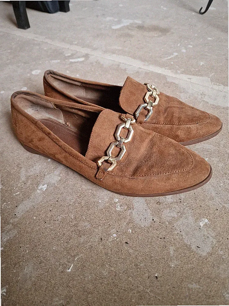 Loafer Slipper Damen Braun Gr. 39 Mit Goldener Kette