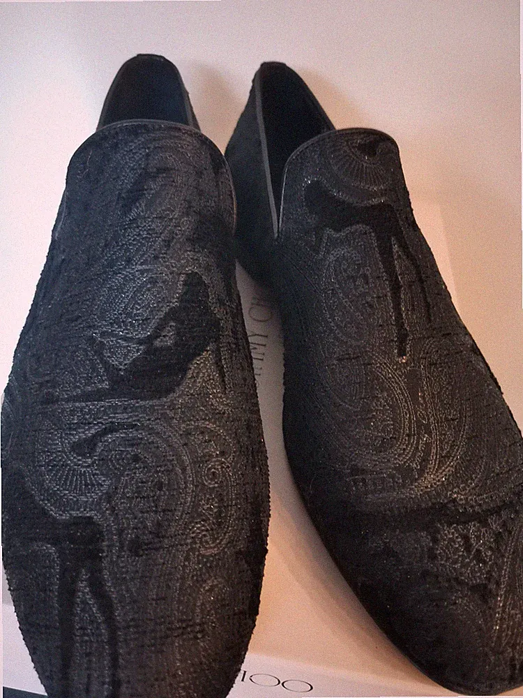 Loafers Jimmy Choo schwarz Leder mit Stoff Gr. 41 leicht glänzend wie neu