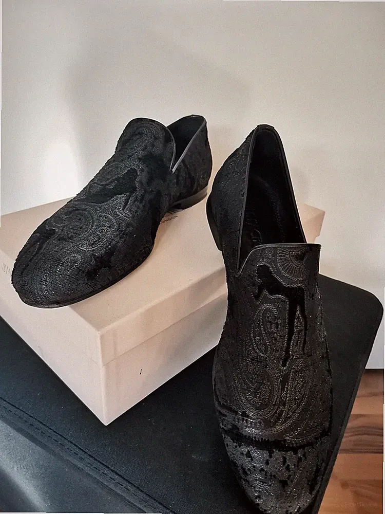 Loafers Jimmy Choo schwarz Leder mit Stoff Gr. 41 leicht glänzend wie neu