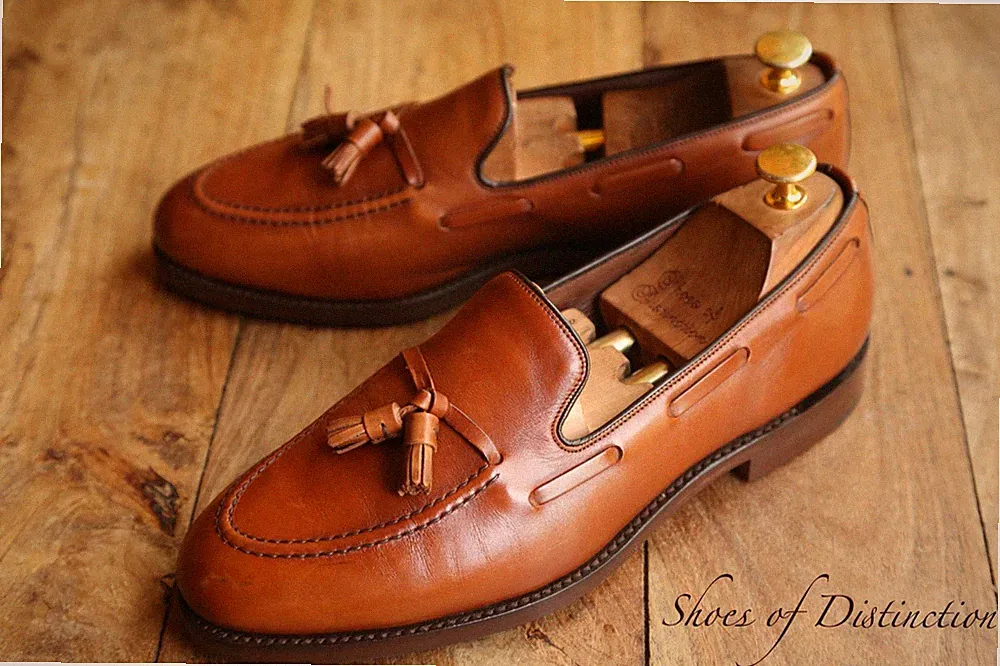 Loake 1880 Russell hellbraune Lederschuhe mit Quasten Halbschuhe Herren UK 8,5 F