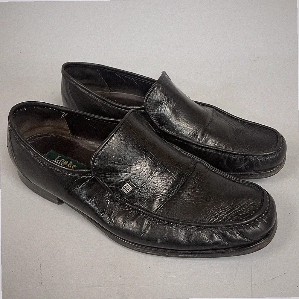 Loake Modena Halbschuhe Schwarz Leder Herren Schuhe Formell Slipper Gr. UK10,5 / EU43,5