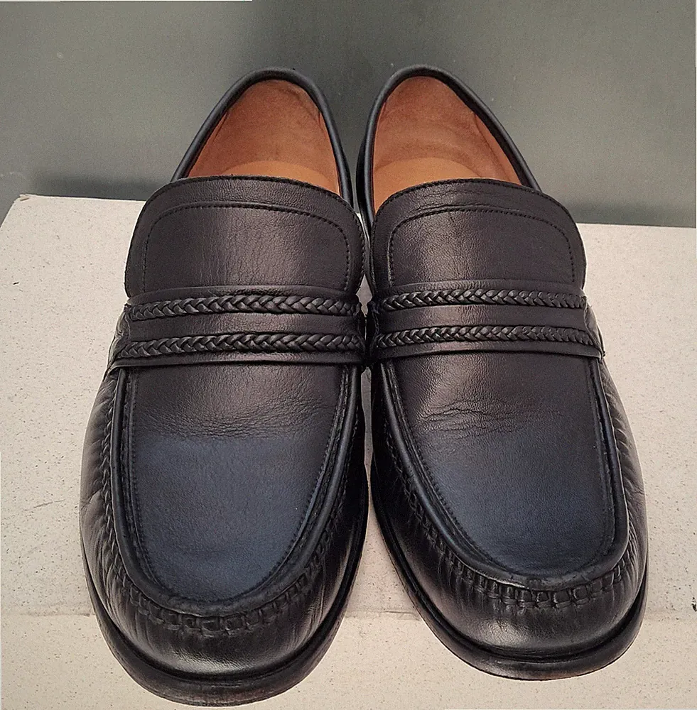 Loake Rome Schwarz Leder Mokassin Halbschuhe, Herren Slipper Schuhe Größe UK 8. GX Wide