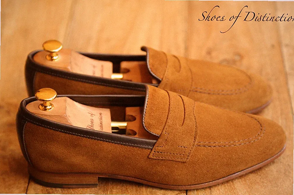 Loakev Darts Shoemaker Tan Brown Suede Penny Loafers Schuhe Herren UK 8 US 9...