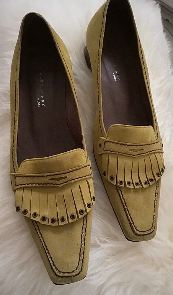 Lodi Loafer Flats pretty khaki grüngelb Gr 39 velourleder Luxus wie fast neu 🤩