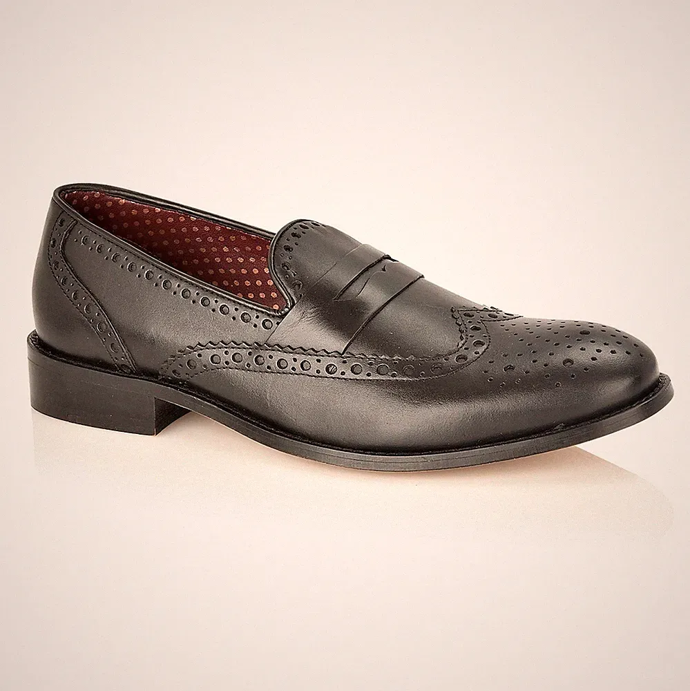 London Brogues Carson Herren Leder Halbschuhe Slipper UK Größe 7 & 11