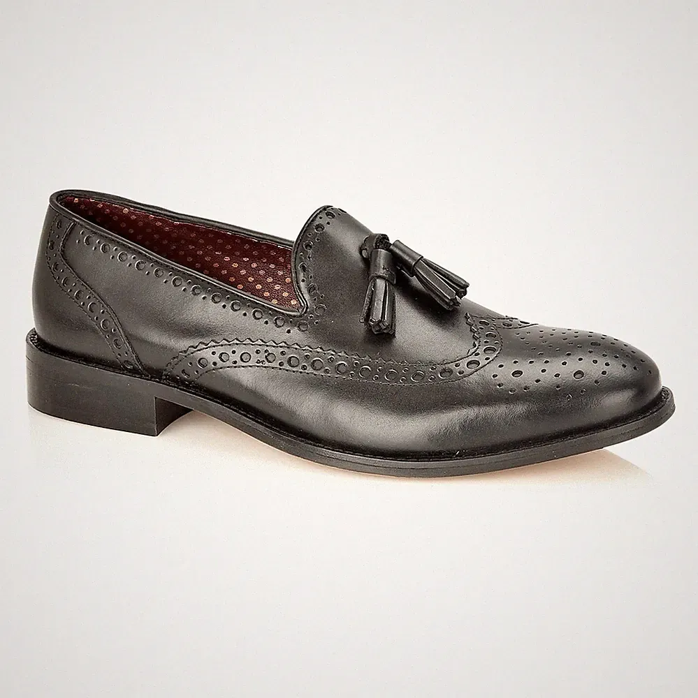 London Brogues Louis Herren Leder Quaste Halbschuh Formelle Schuhe Schwarz