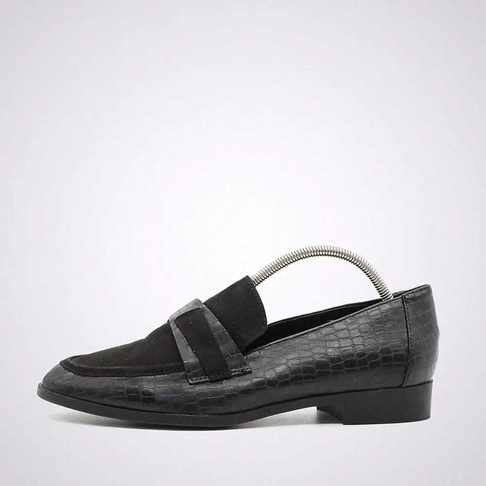 London Rebel Damen Loafer EU 38 Kroko Wildleder schwarz Wildleder, Kunstleder