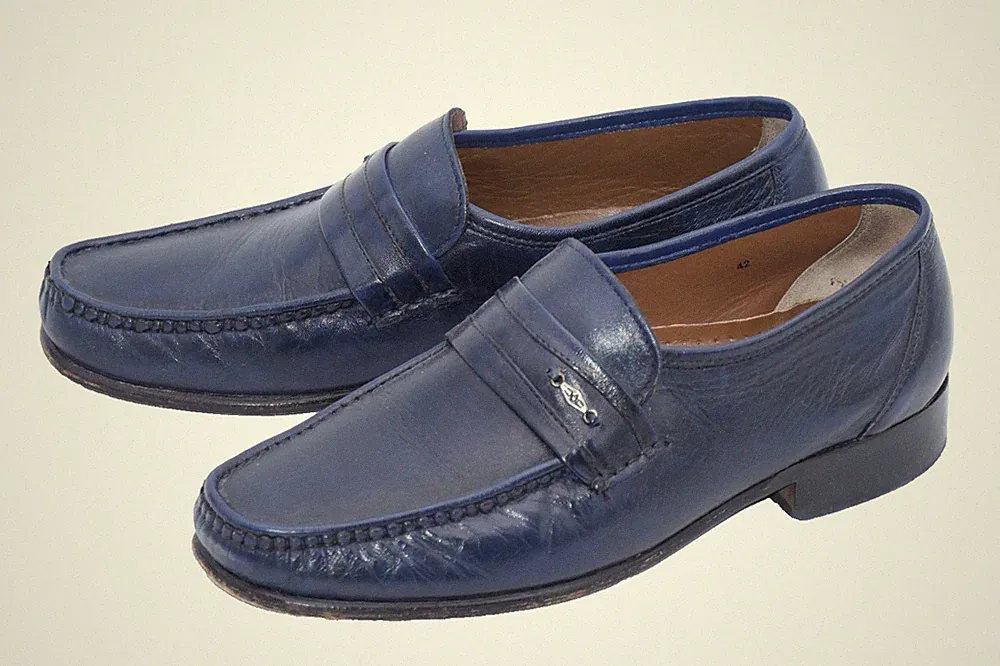 Longo Herren Slipper 42 Extra Weit Blau Echtleder Vero Cuoio Loafer Schuhe rar