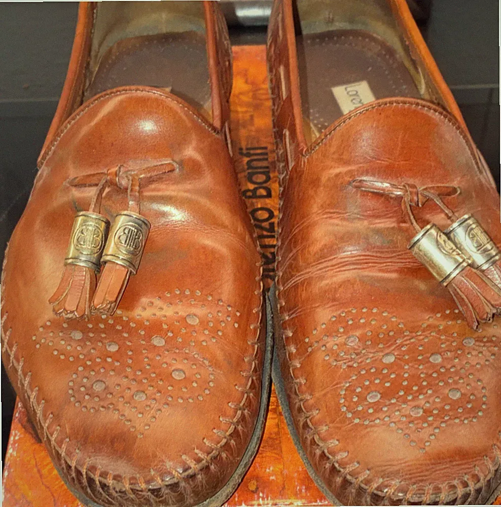 Lorenzo Banfi Ascot Herren Slipper Loafer Leder braun Quasten Größe 46