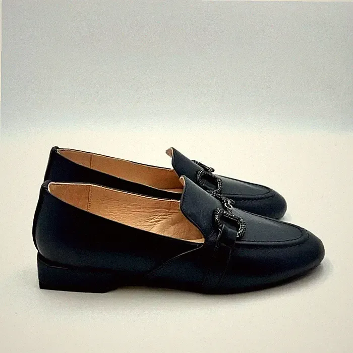 Lorenzo Mari Halbschuh Leder blau, Schmuckklemme Absatz 3 cm Art. Viola 02