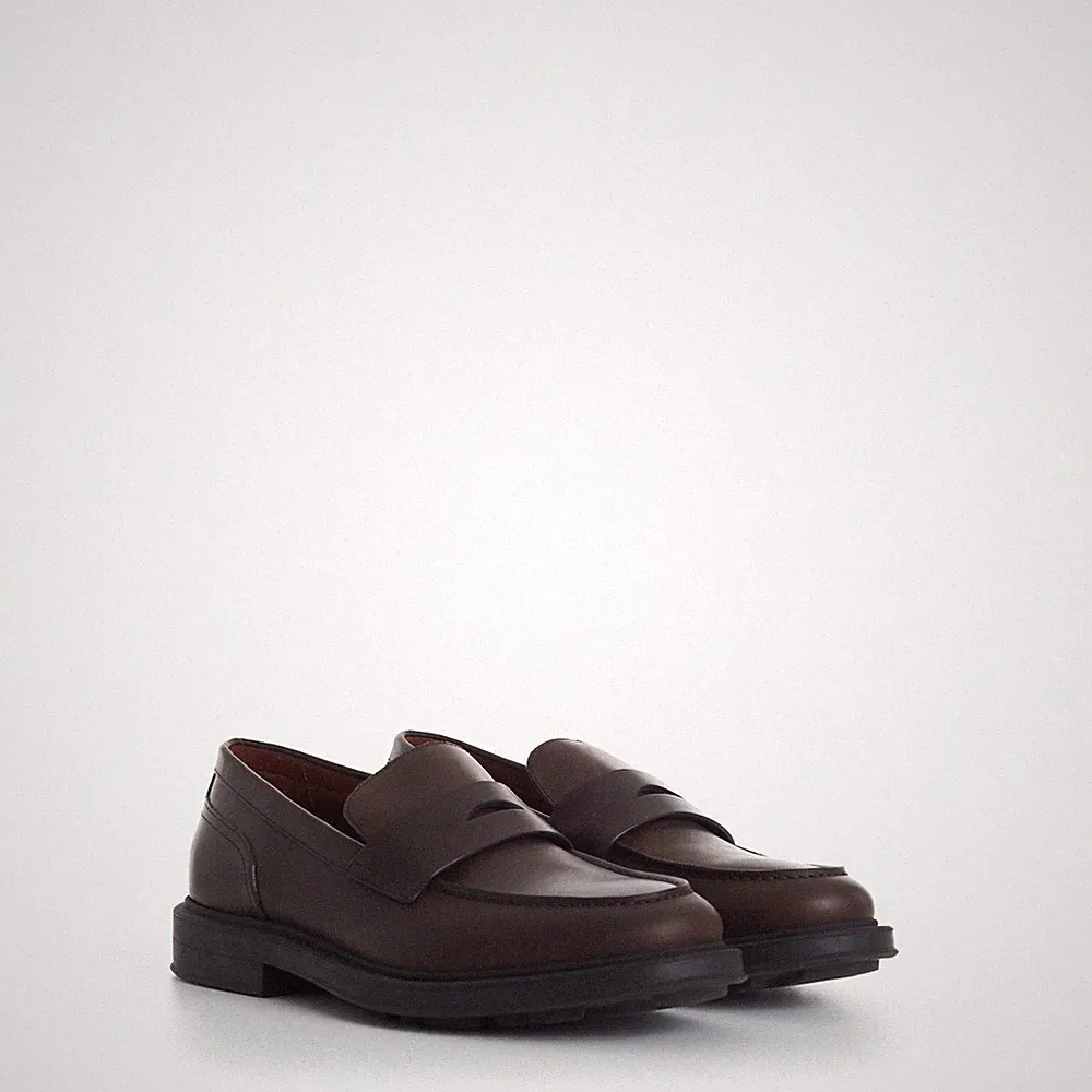 LORO PIANA 1150 $ Travis Halbschuhe - dunkelbraune Kalbsleder-Stollensohlen