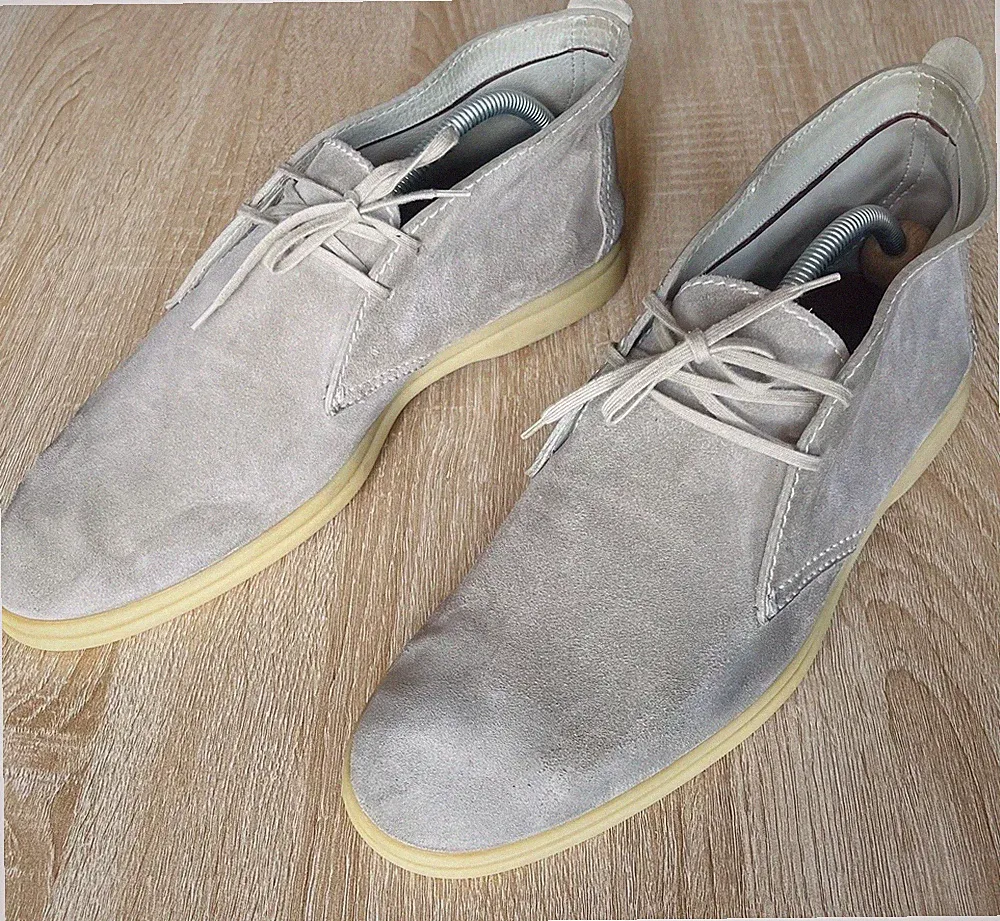 Loro Piana Soft Walk Wildleder Chukka Stiefeletten Grau Taupe EU 43,5