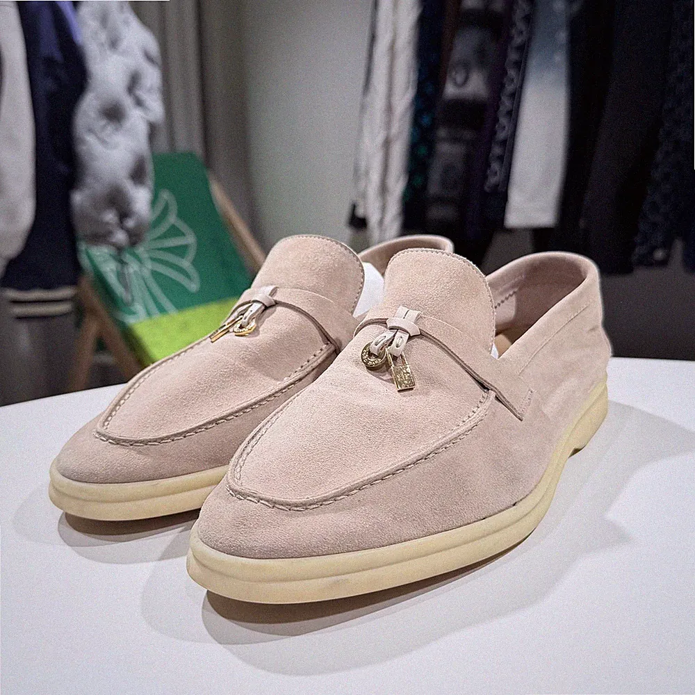 Loro Piana Sommer Charm Arbeit Wildleder Halbschuhe beige 154441465 [U]