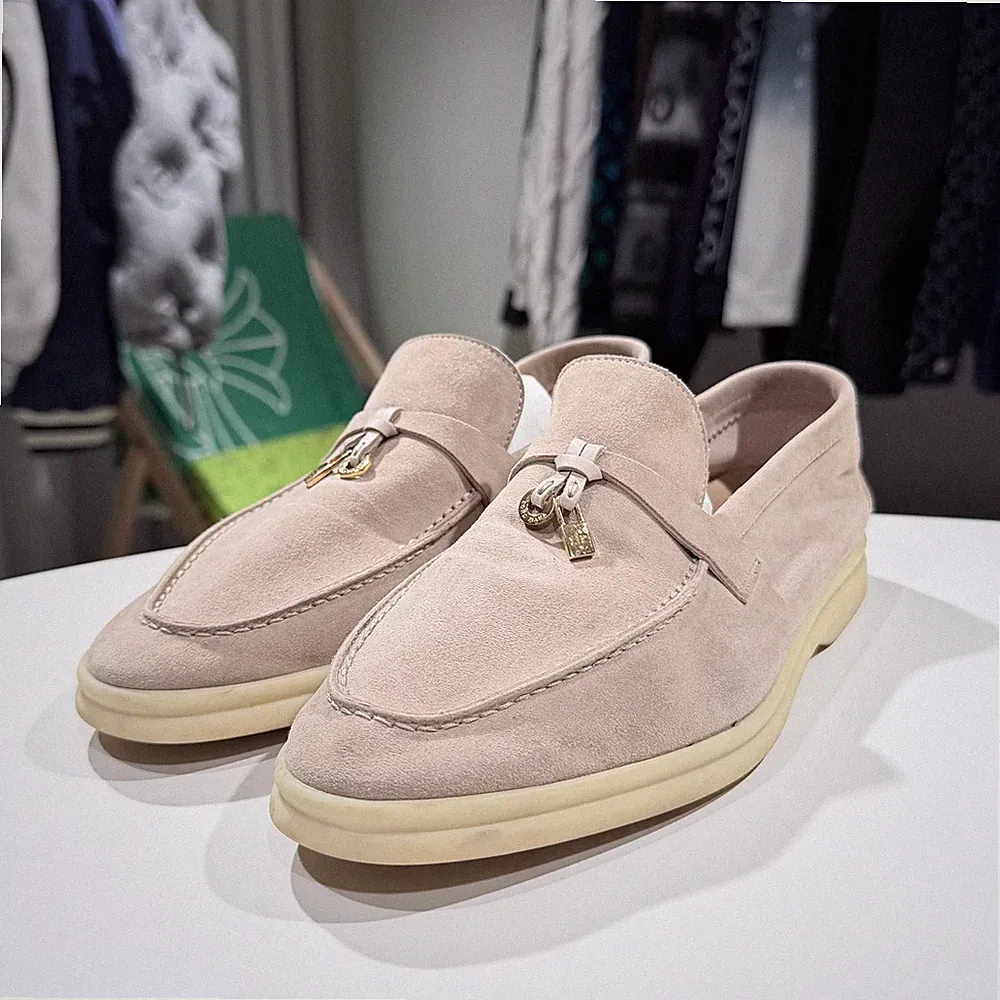 Loro Piana Sommer Charm Arbeit Wildleder Halbschuhe beige 154441465 [U]