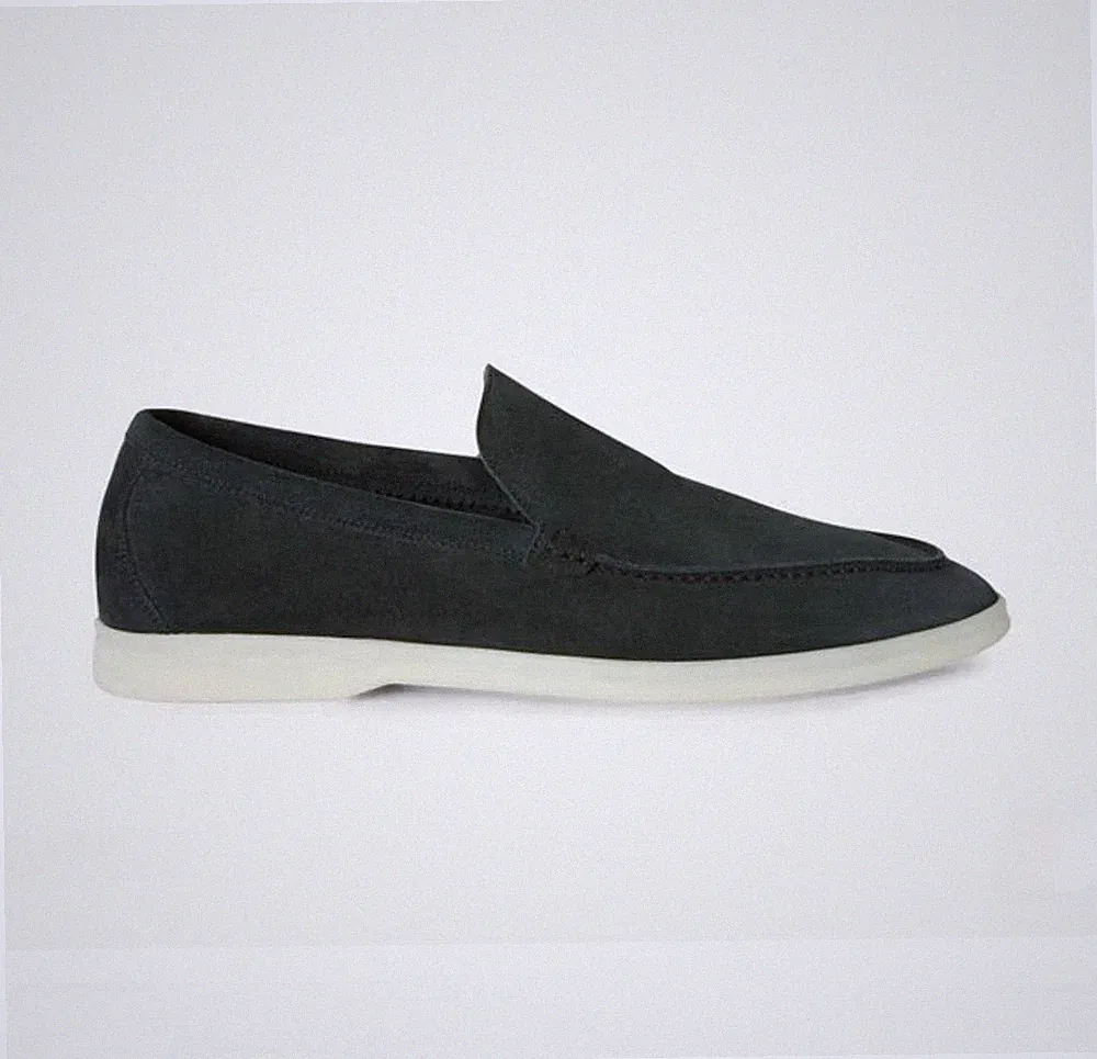 Loro Piana Sommer Walk Halbschuhe dunkelgrün Wildleder Slipper Größe EU 43,5