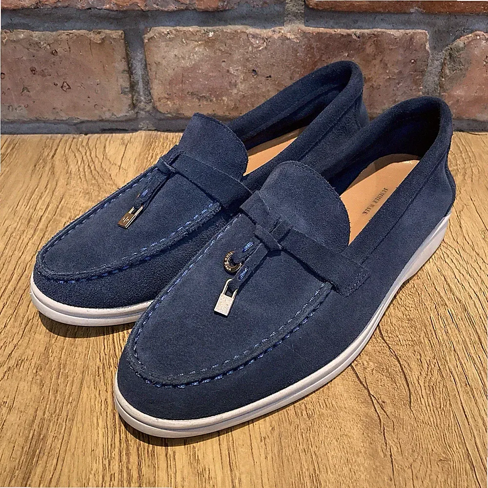 Loro Piana Sommer Walk Slipper Halbschuhe blau Wildleder Gr. UK 5 (EU 38)
